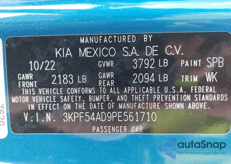 2023 Kia Forte Gt-Line z USA, uszkodzony, nr VIN 3KPF54AD9PE561710